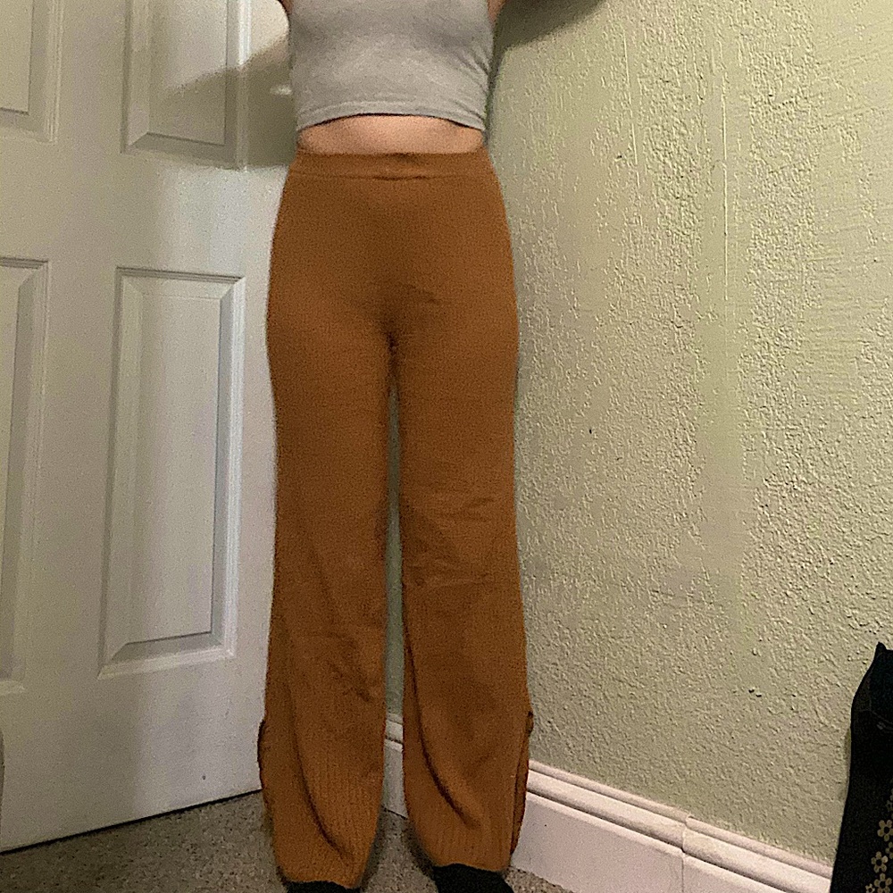 Dark orange ribbed straight-leg pants; Size: XS; Brand: Calligraphie